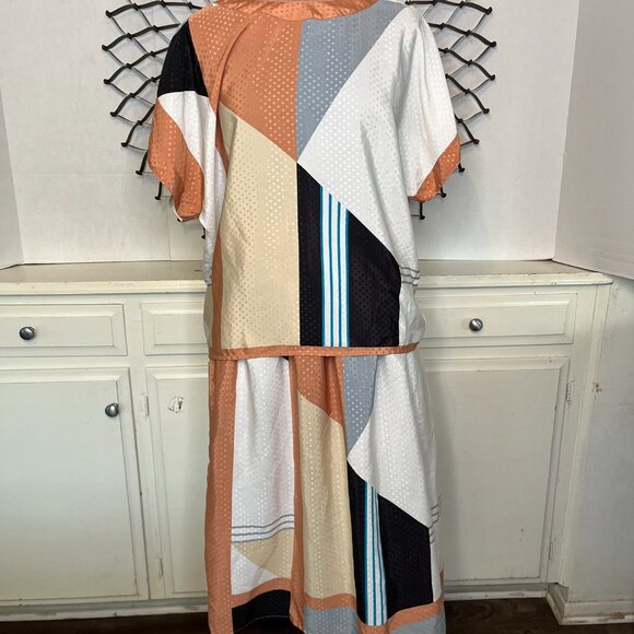 Vintage 80s Working Lady's Dress Womens Geometric Midi 2 Piece Stuart Lang s/8 - Picture 5 of 14